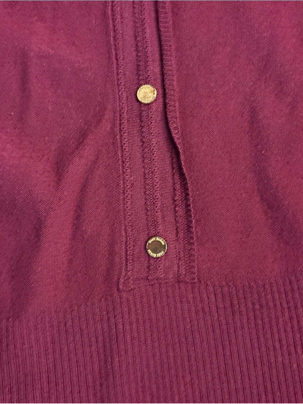 Tory Burch Medium Ashlyn Knit Henley Sweater Dress Maroon Short Sleeve Sheath - Picture 9 of 11